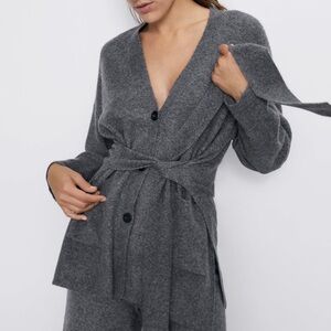 ZARA Gray Knit Wrap Robe